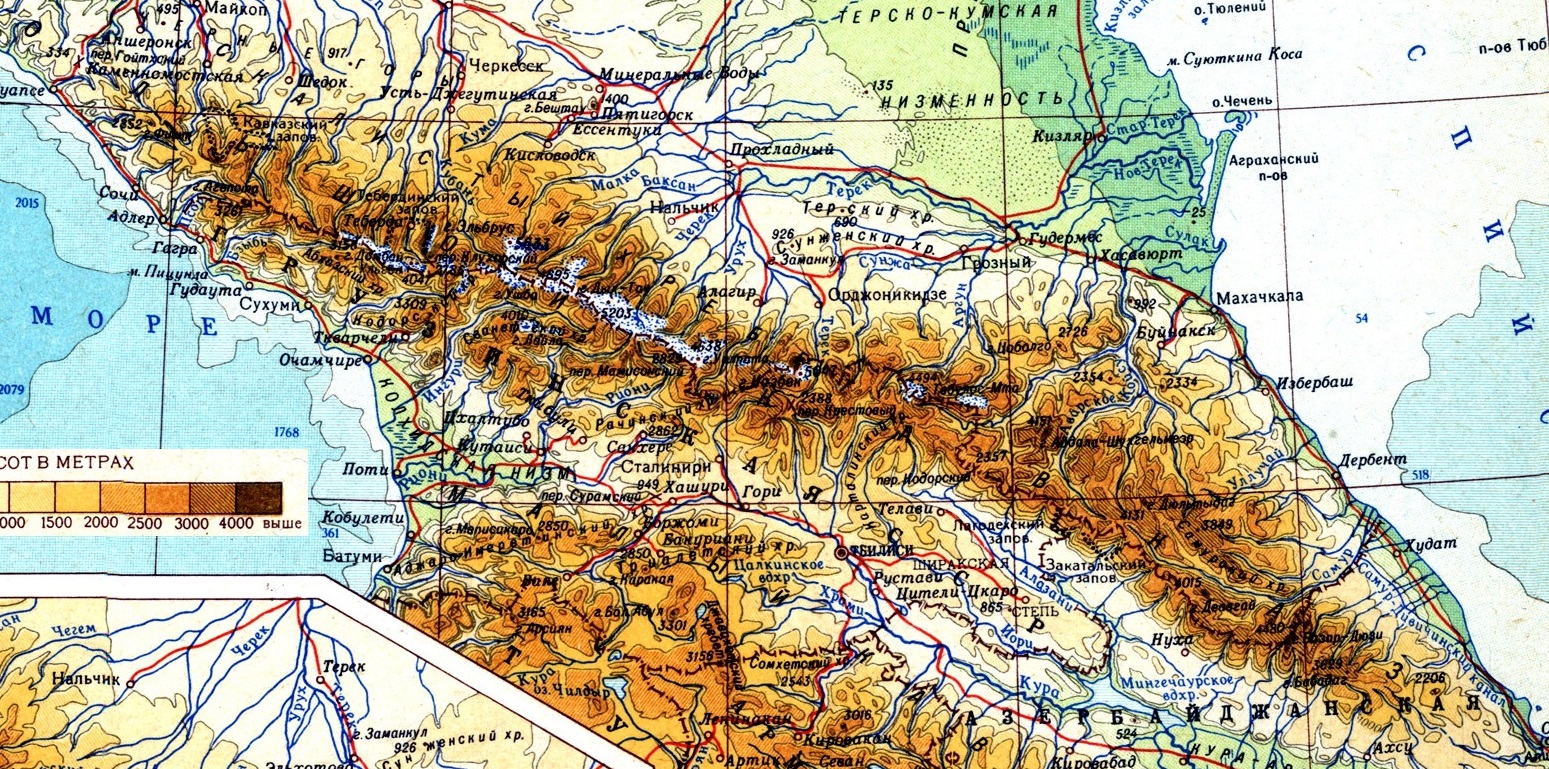 Большой кавказский хребет физическая карта